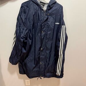 Adidas Men's Navy Windbreaker with White Stripes